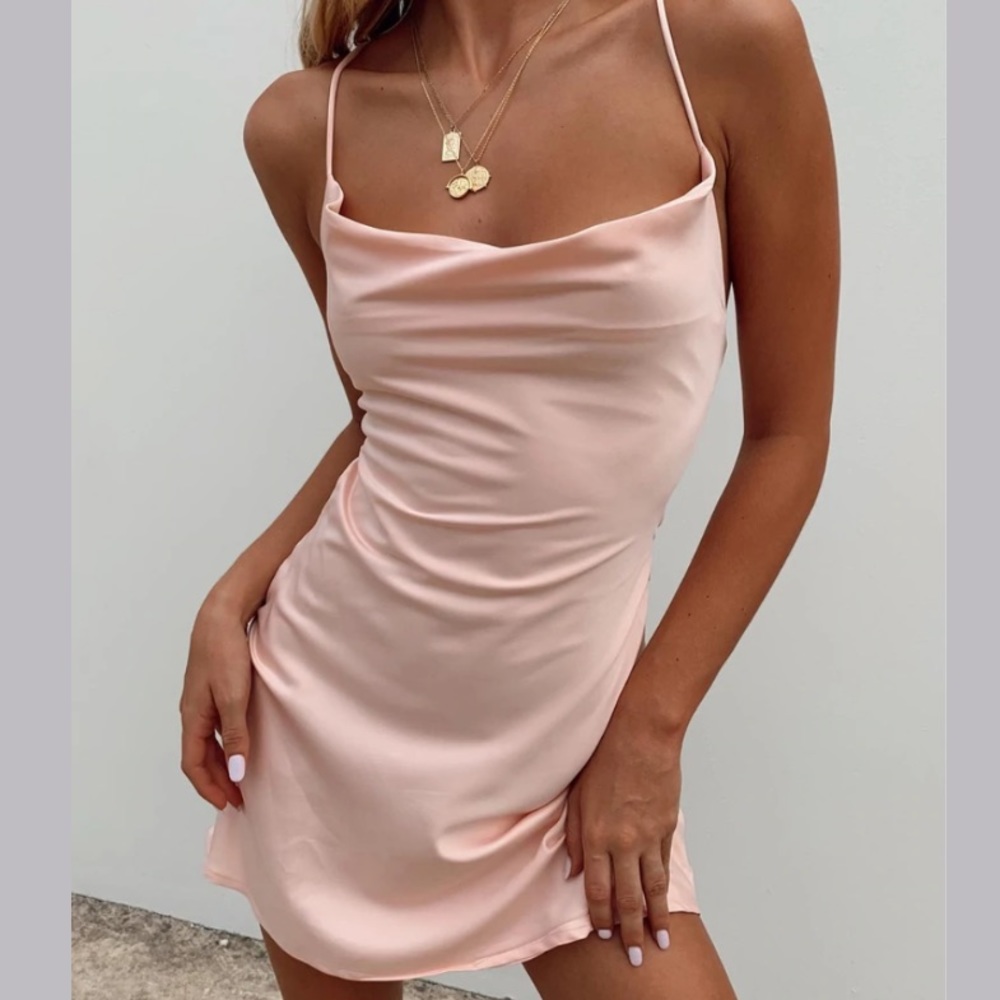 Princess Polly pink satin slip mini dress